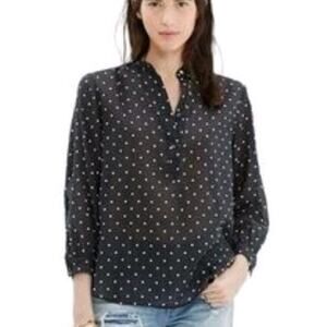 Y2K Preppy Madewell Sheer Polka Dot Shirt Popover Small‎ Hi Low Shirred Cotton